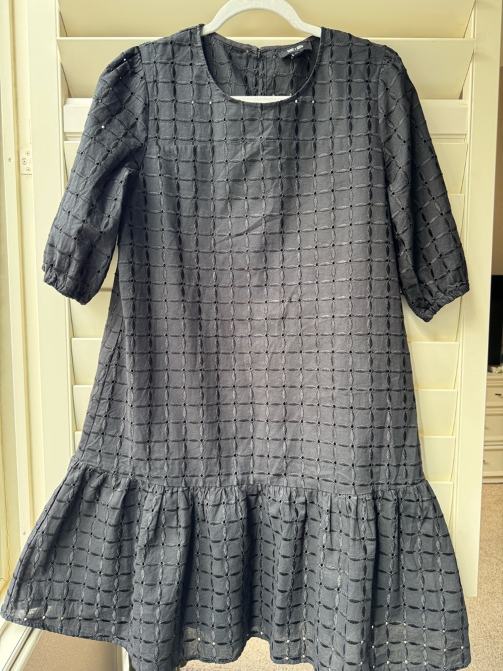 Women’s Black Eyelet Mini Dress with Ruffle Hem NWOT